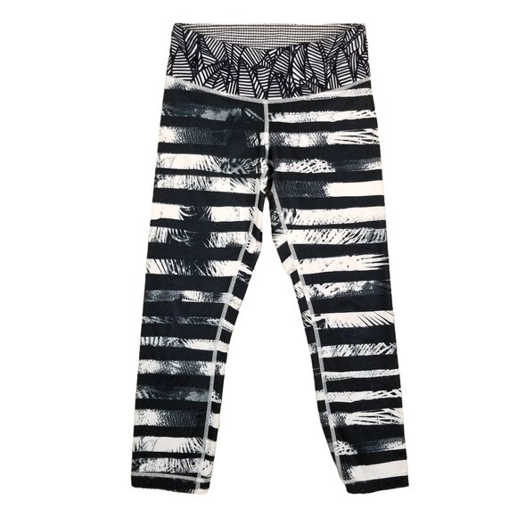 Lululemon Wunder Under Crop II *Full-On Luon Shady Palms Black White Sz 4 - Picture 1 of 6